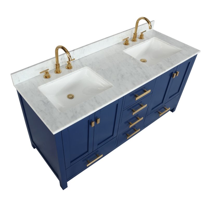 Maklaine Birch Hardwood Blue Double Vanity Rectangular 72