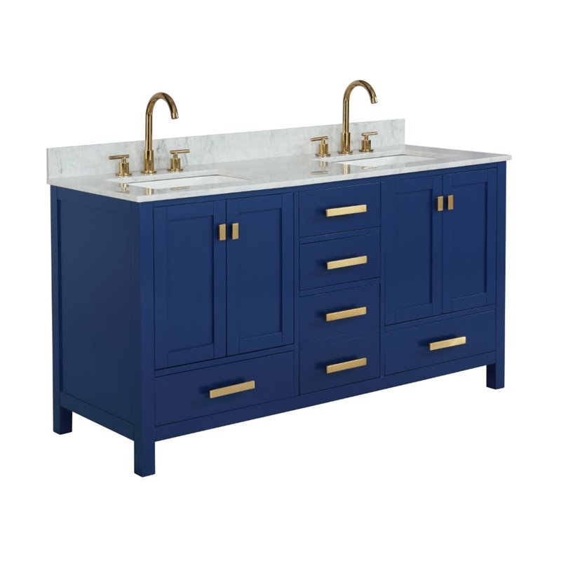 Maklaine Birch Hardwood Blue Double Vanity Rectangular 72