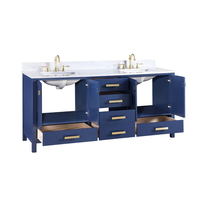 Maklaine Birch Hardwood Blue Double Vanity Rectangular 72