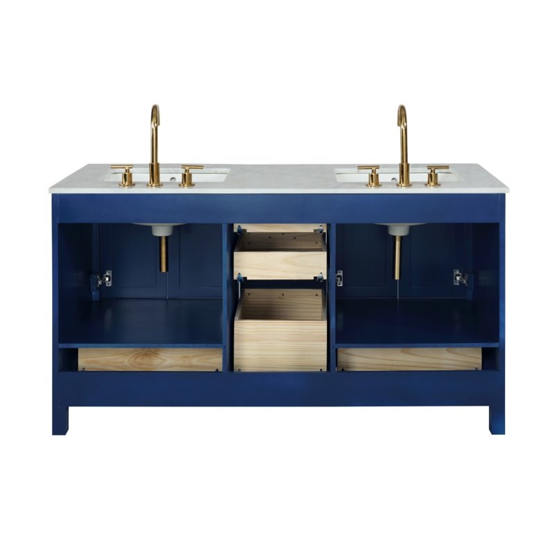 Maklaine Birch Hardwood Blue Double Vanity Rectangular 72