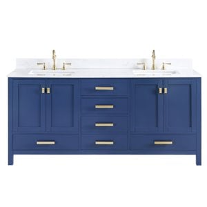 Maklaine Birch Hardwood Blue Double Vanity Rectangular 72&quot Unassembled