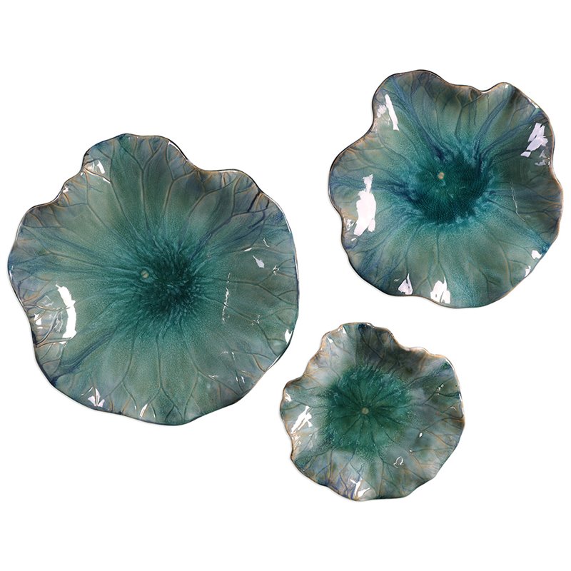 Maklaine 3 Piece Decorative Plate Set in Blue