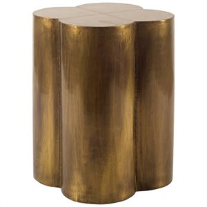 Maklaine Wood Antique Brass Accent Table Flower Shaped 18&quotx18&quotx22&quot Assembled