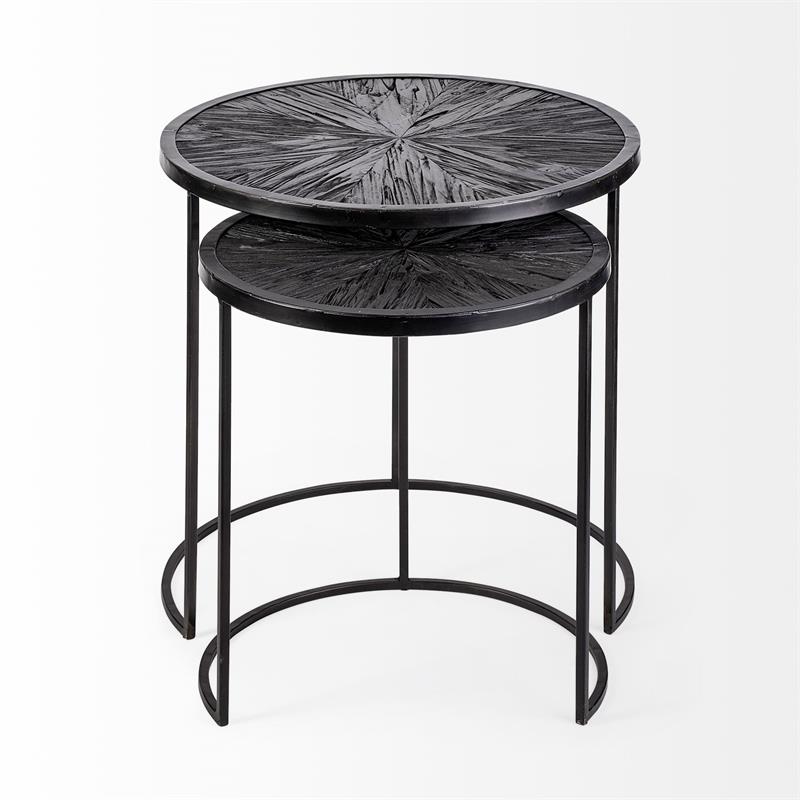 Maklaine Round Wood Accent Tables in Brown and Black