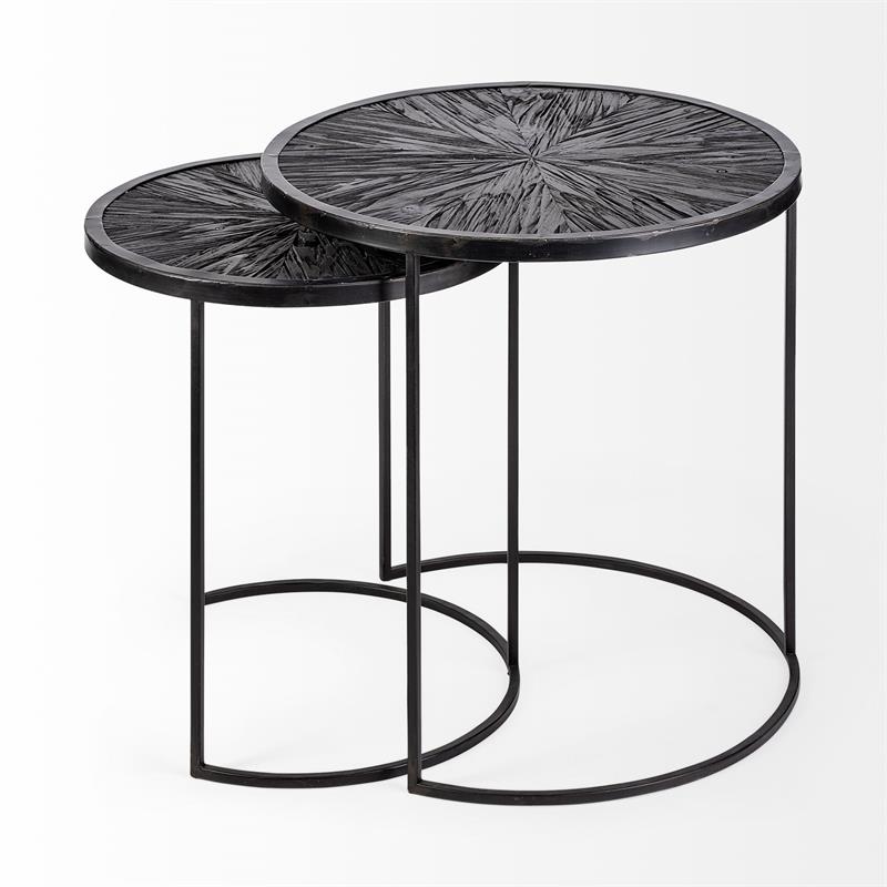 Maklaine Round Wood Accent Tables in Brown and Black