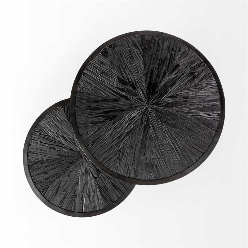 Maklaine Round Wood Accent Tables in Brown and Black