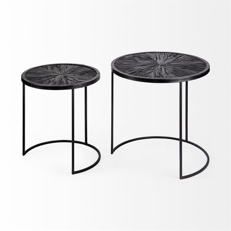 Maklaine Round Wood Accent Tables in Brown and Black