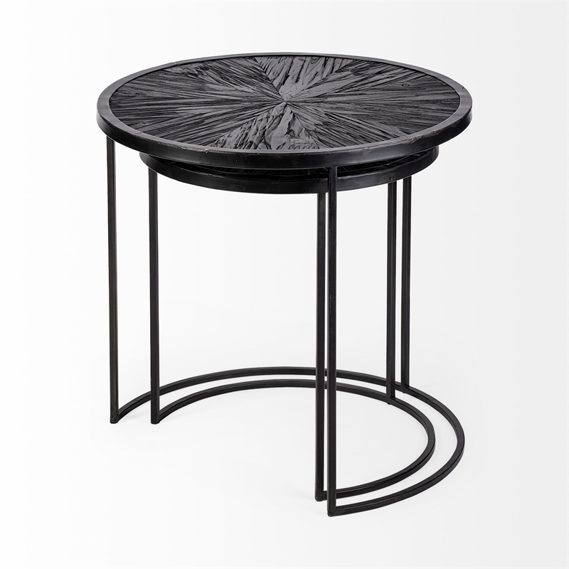 Maklaine Round Wood Accent Tables in Brown and Black