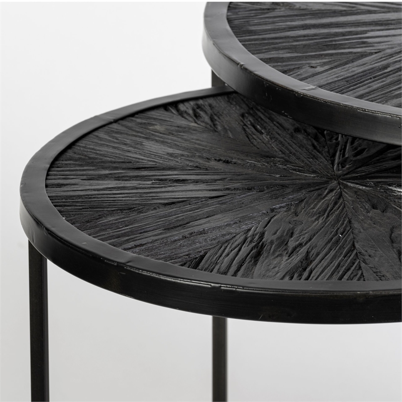 Maklaine Round Wood Accent Tables in Brown and Black