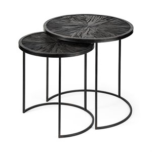 Maklaine Round Wood Accent Tables in Brown and Black