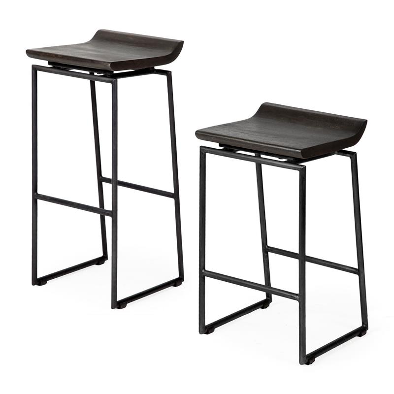 Maklaine Mango Wood Black Bar Stool Rectangular Low-Back 25.75