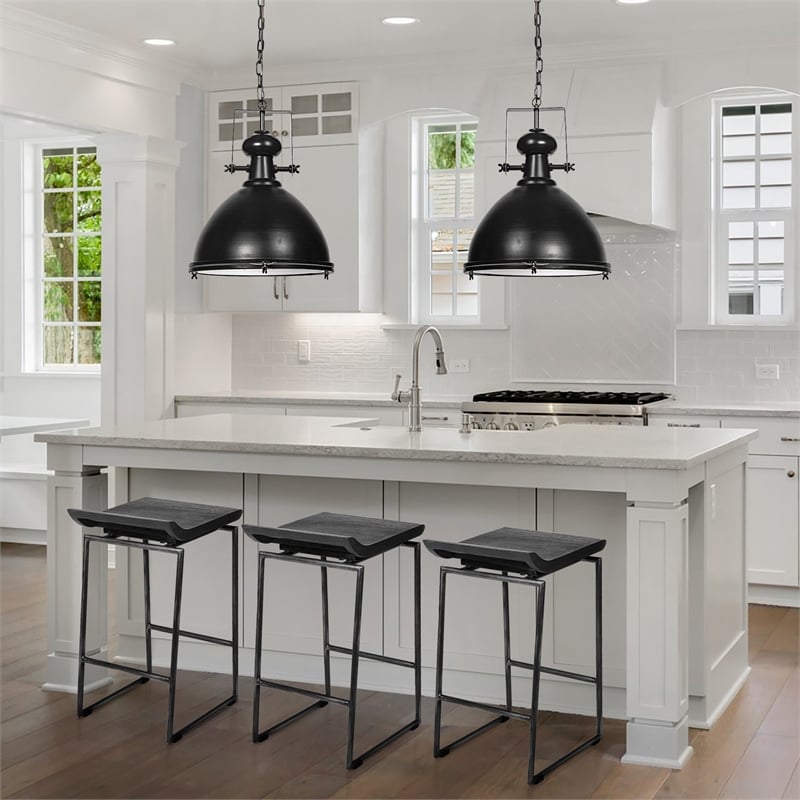 Maklaine Mango Wood Black Bar Stool Rectangular Low-Back 25.75