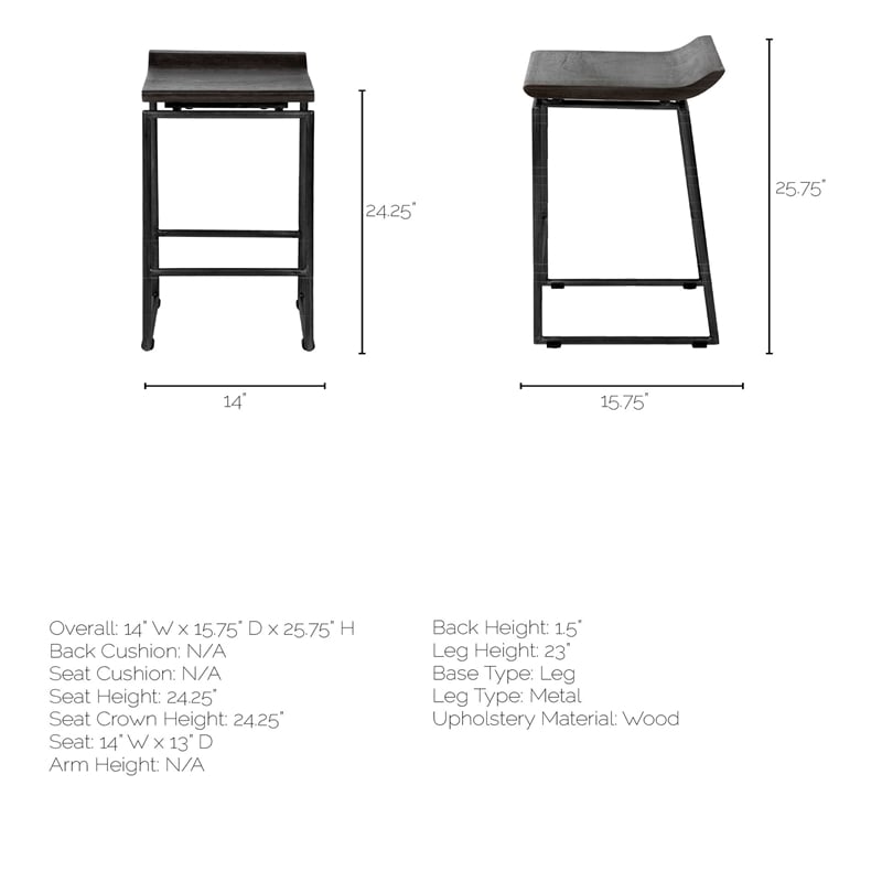 Maklaine Mango Wood Black Bar Stool Rectangular Low-Back 25.75