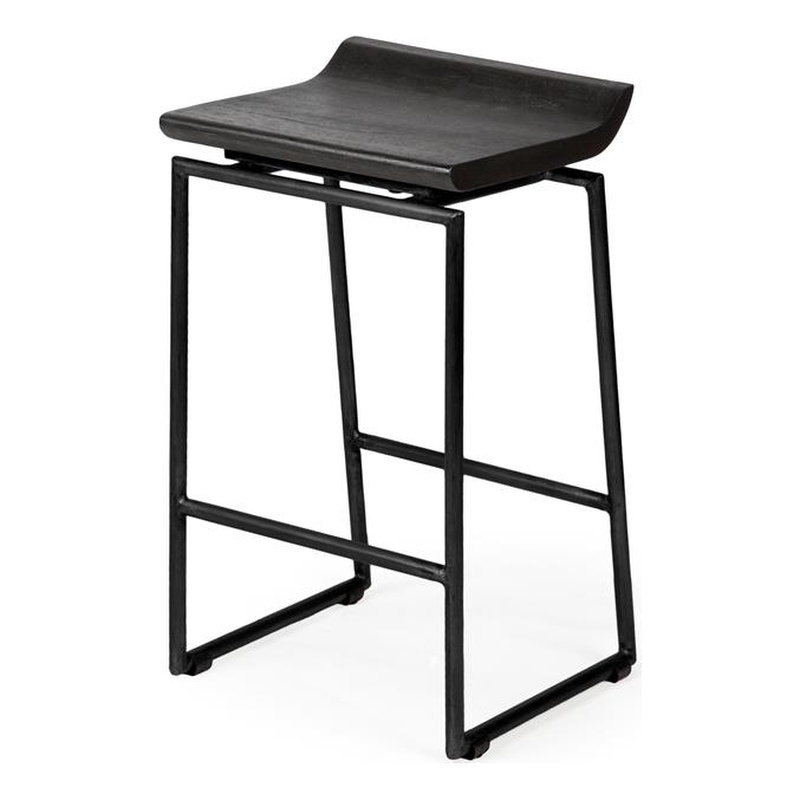 Maklaine Mango Wood Black Bar Stool Rectangular Low-Back 25.75