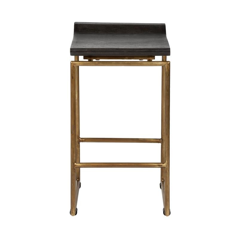 Maklaine Mango Wood Brown Bar Stool Rectangular Contoured 15.5