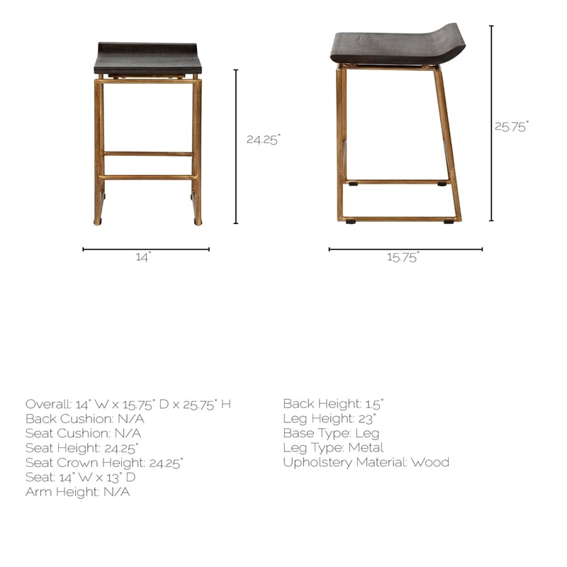 Maklaine Mango Wood Brown Bar Stool Rectangular Contoured 15.5