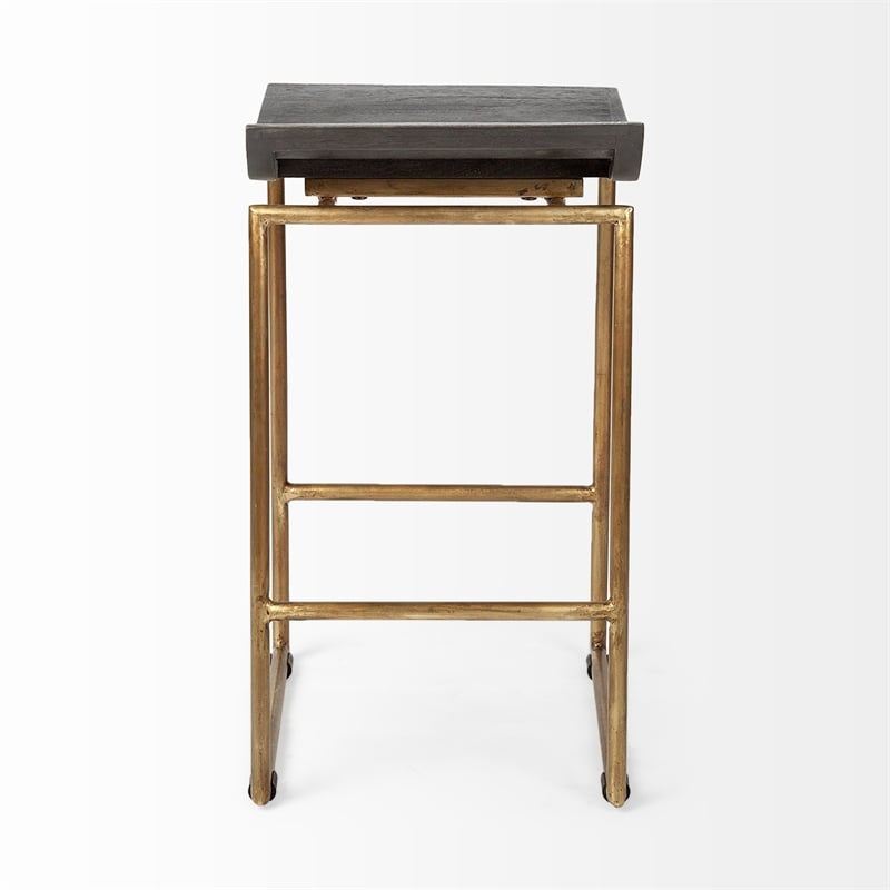 Maklaine Mango Wood Brown Bar Stool Rectangular Contoured 15.5
