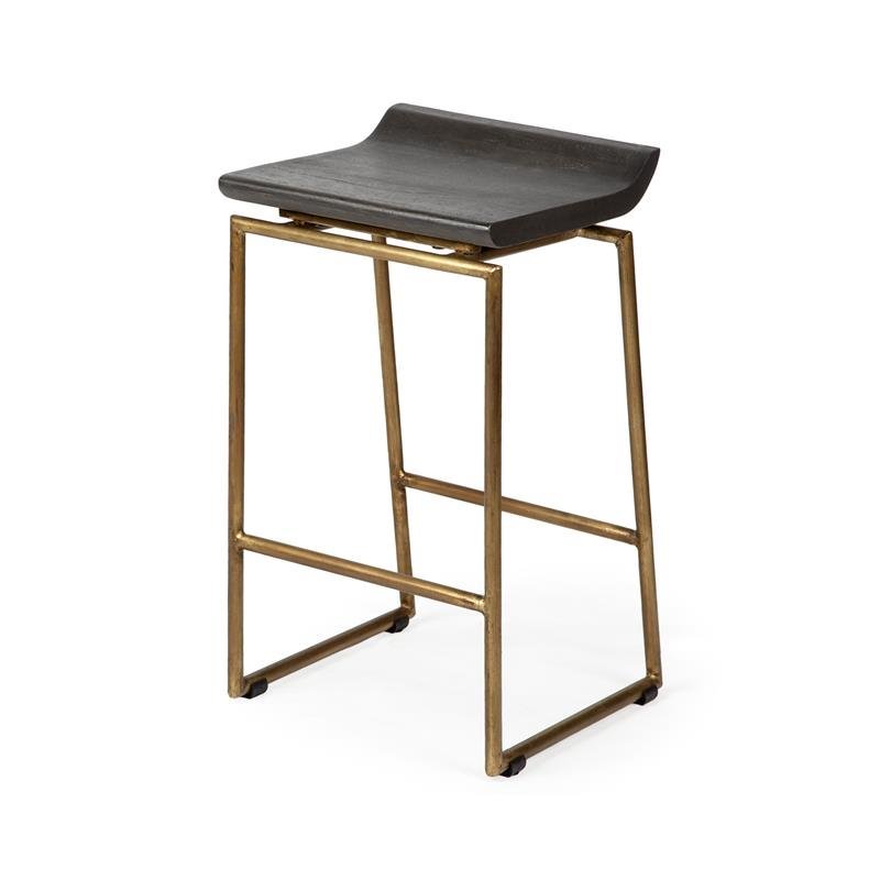 Maklaine Mango Wood Brown Bar Stool Rectangular Contoured 15.5
