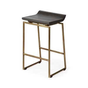Maklaine Mango Wood Brown Bar Stool Rectangular Contoured 15.5&quot x 14&quot x 24&quot Assembled