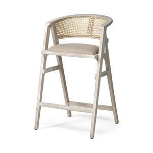 Maklaine 30.75&quot Wood Frame Bar Stool in White and Beige