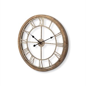 Maklaine 25&quot Medium Farmhouse Round Wall Clock in Light Brown