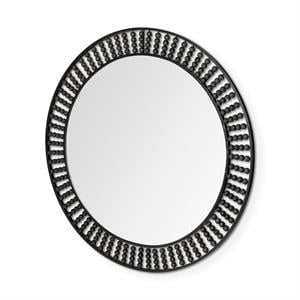 Maklaine 42&quot Round Metal Mirror with Wood Beads in Black