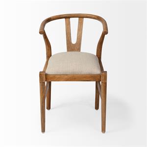 Maklaine Wood Dining Chair with Padded Fabric Seat in Brown