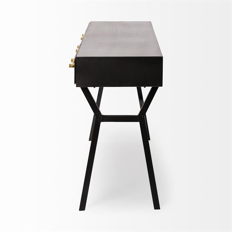 Maklaine 3-Drawers Metal Writing Desk in Matte Black