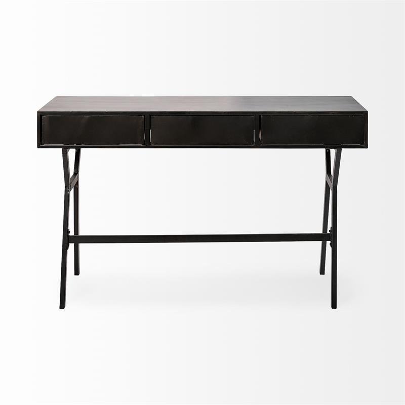 Maklaine 3-Drawers Metal Writing Desk in Matte Black