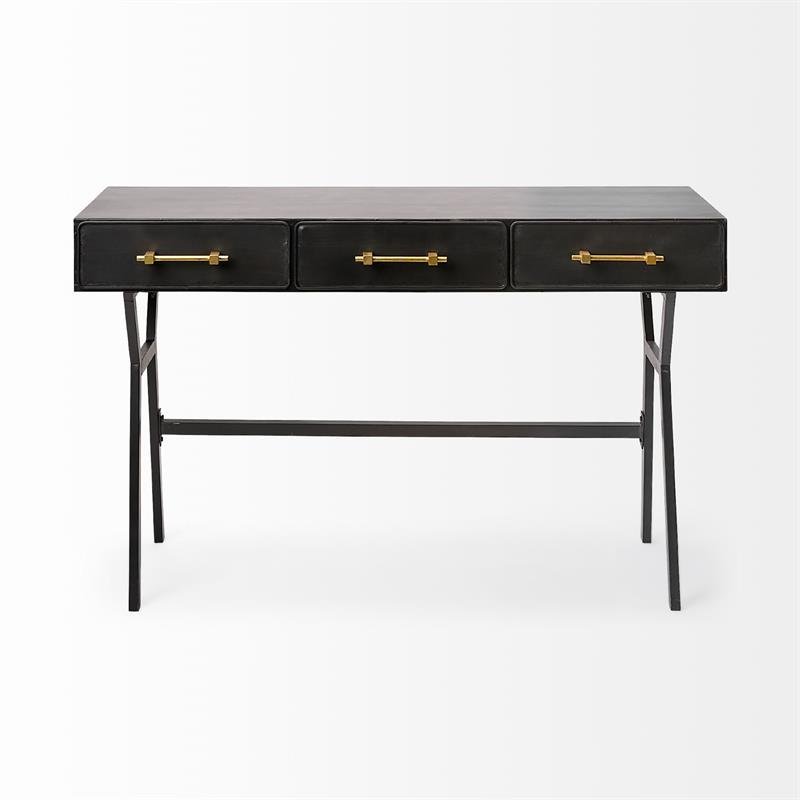 Maklaine 3-Drawers Metal Writing Desk in Matte Black