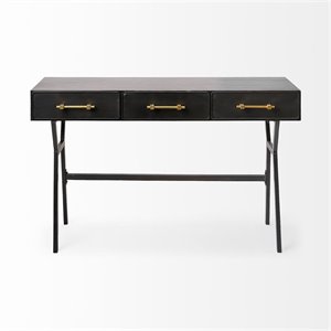 Maklaine 3-Drawers Metal Writing Desk in Matte Black