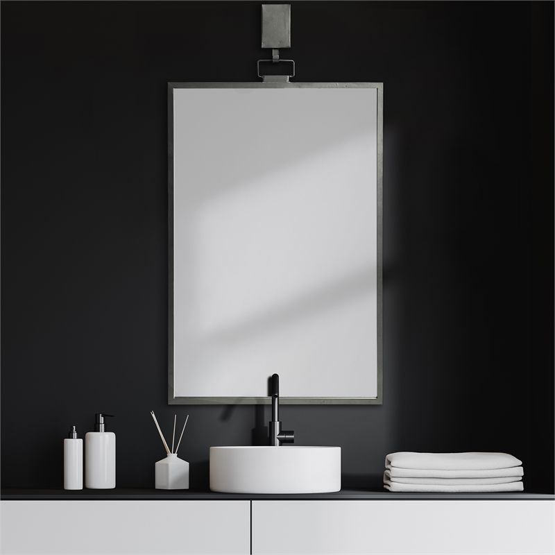 Maklaine Rectangular Metal Mirror in Gunmetal Gray