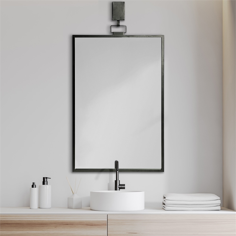 Maklaine Rectangular Metal Mirror in Gunmetal Gray