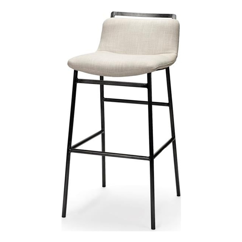 Maklaine Fabric Cream Metal Counter Stool Rectangular Low Back