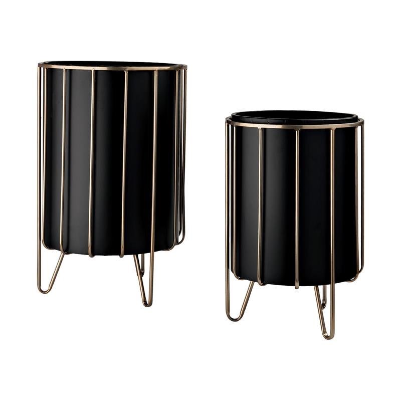 Maklaine Metal Industrial Styled Planters in Black (Set of 2)