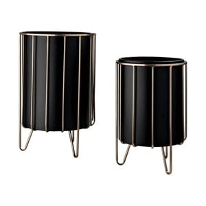 Maklaine Metal Industrial Styled Planters in Black (Set of 2)