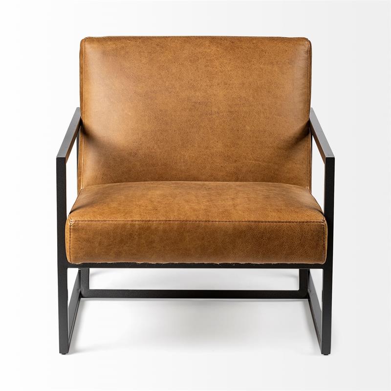 Maklaine Leather Accent Chair in Brown and Gray