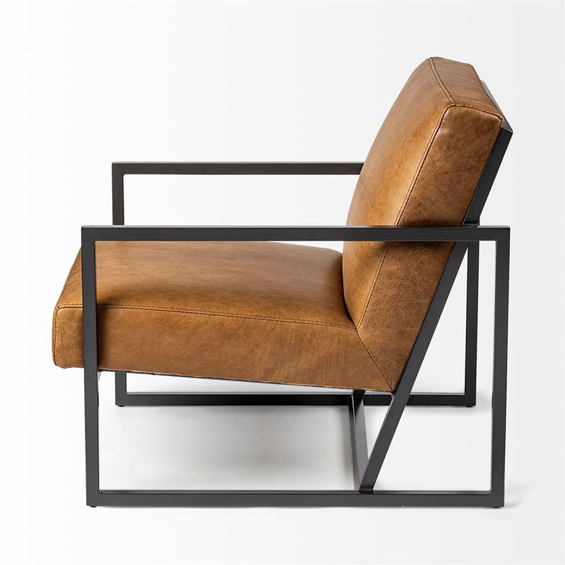 Maklaine Leather Accent Chair in Brown and Gray