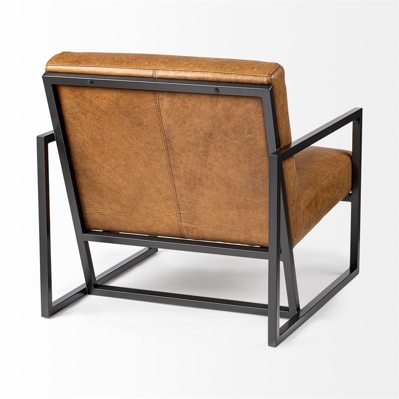 Maklaine Leather Accent Chair in Brown and Gray
