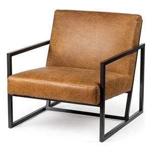 Maklaine Leather Accent Chair in Brown and Gray