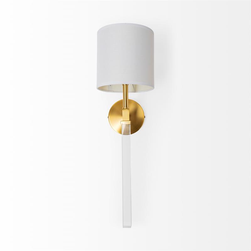 Maklaine Metal Linen Shade Wall Sconce in Gold and White