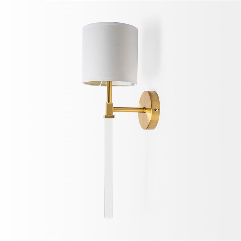 Maklaine Metal Linen Shade Wall Sconce in Gold and White