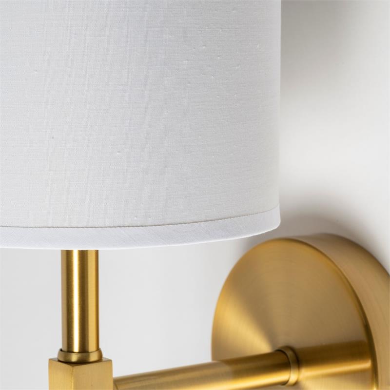 Maklaine Metal Linen Shade Wall Sconce in Gold and White