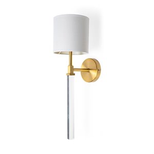 Maklaine Metal Linen Shade Wall Sconce in Gold and White