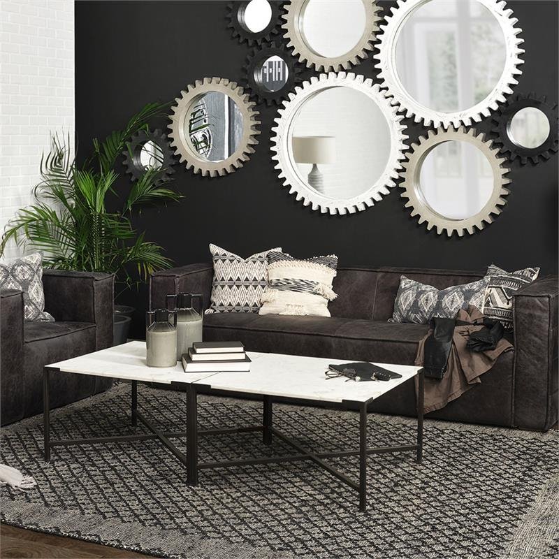 Maklaine Marble & Metal Coffee Table in Black and White