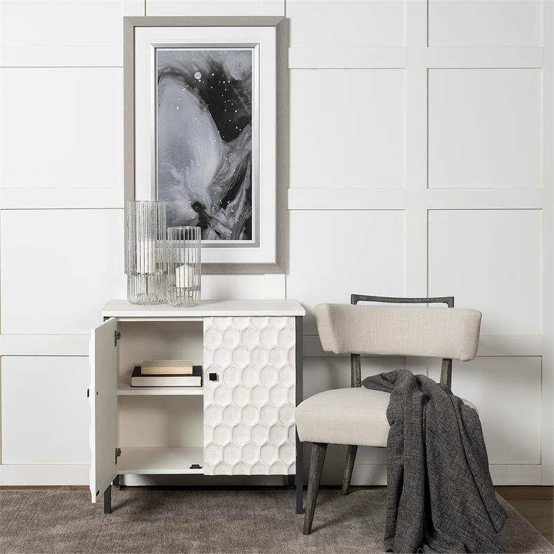 Maklaine Wood & Iron 2 Door Cabinet in White