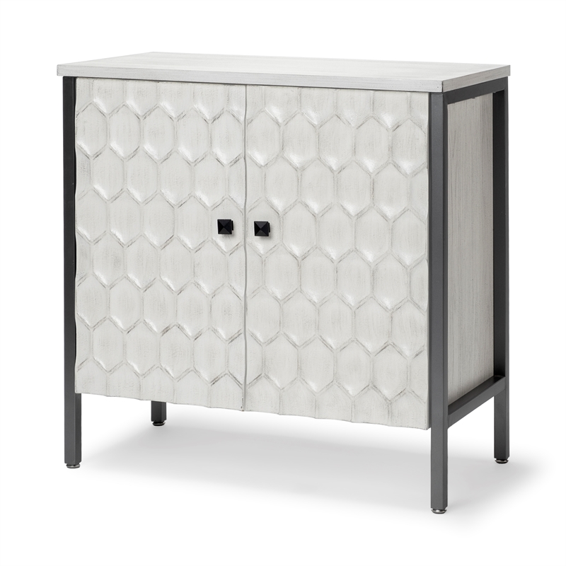 Maklaine Wood & Iron 2 Door Cabinet in White