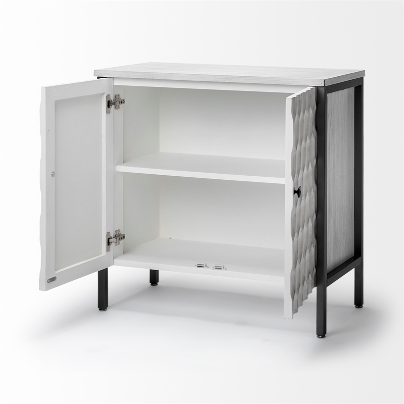 Maklaine Wood & Iron 2 Door Cabinet in White