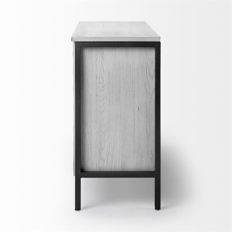 Maklaine Wood & Iron 3 Door Cabinet in White