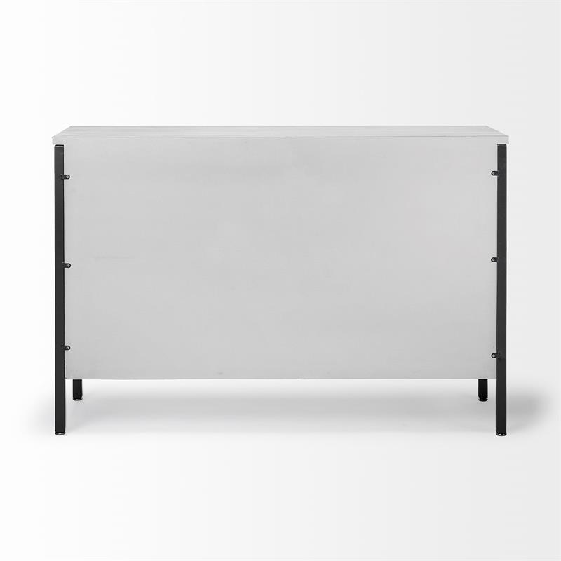 Maklaine Wood & Iron 3 Door Cabinet in White